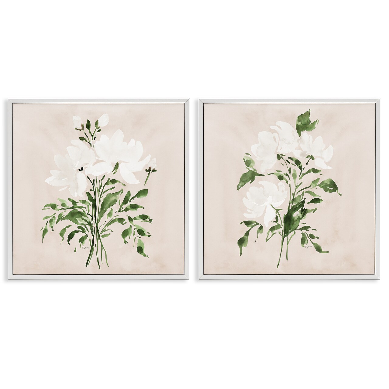 Stupell Industries White On Tan Botanicals 2pc Framed Giclee Set, design by Lucille Price